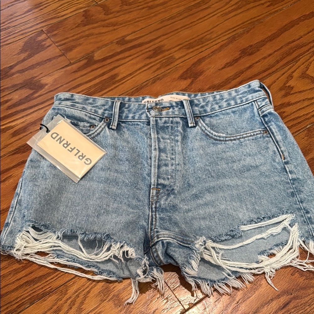 GRLFRND Helena Blue Distressed Jean Shorts